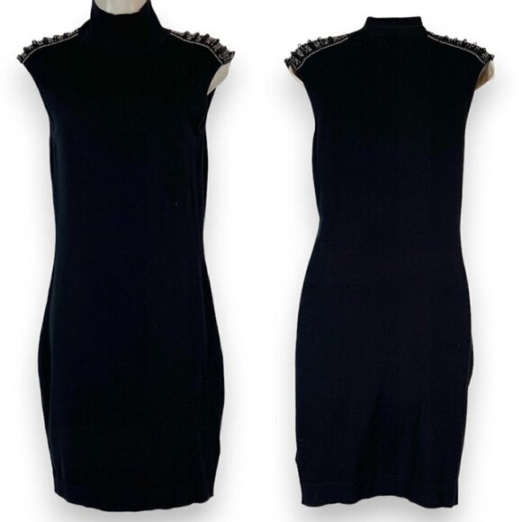 Vintage Marciano Black Dress Beaded Mini Retro Small - Picture 1 of 12